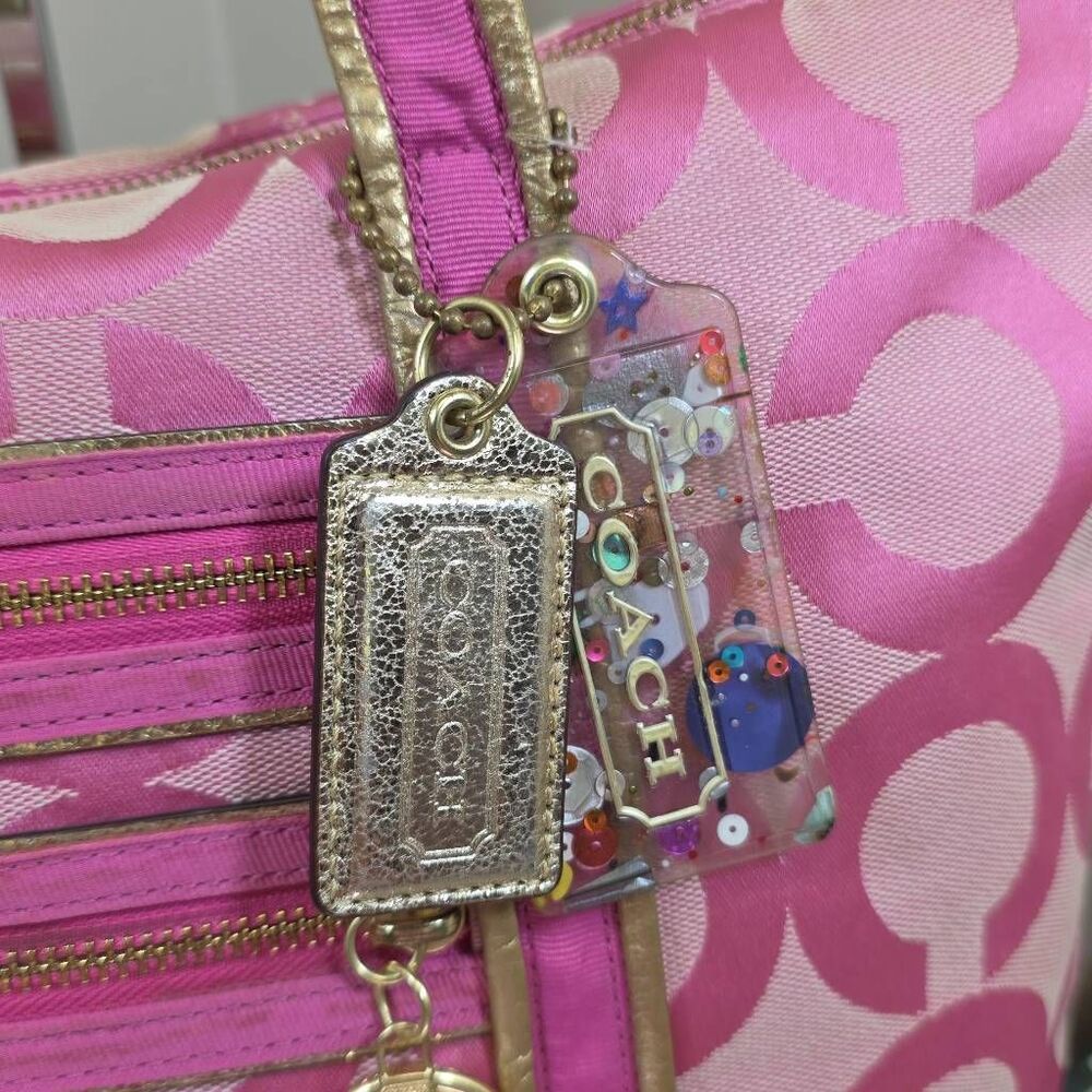 Coach RARE Poppy Pink/Gold OP Art Glam Tote Bag - Picture 3 of 15